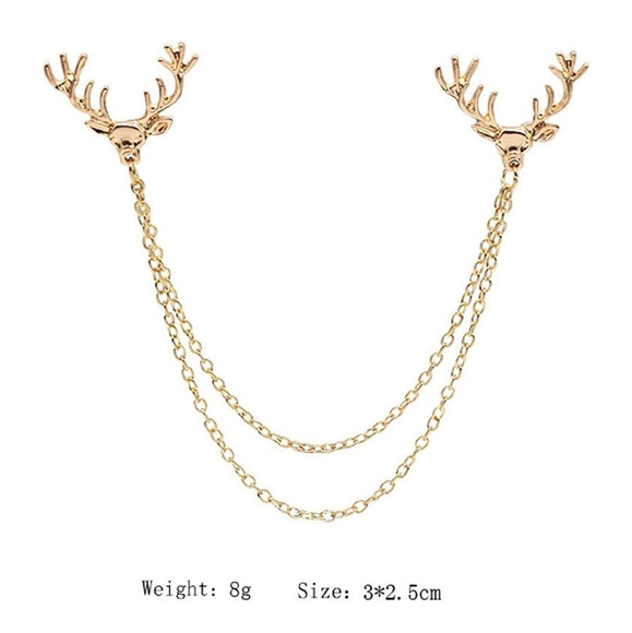 Womens Deer Antlers Shirt Collar Chain Pin Gold - Picture 2 of 3